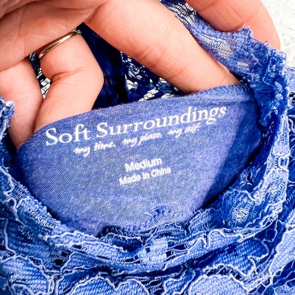 Soft Surroundings Blue Lace Mock Neck Long Sleeve Flowy Dress Medium - Picture 6 of 8